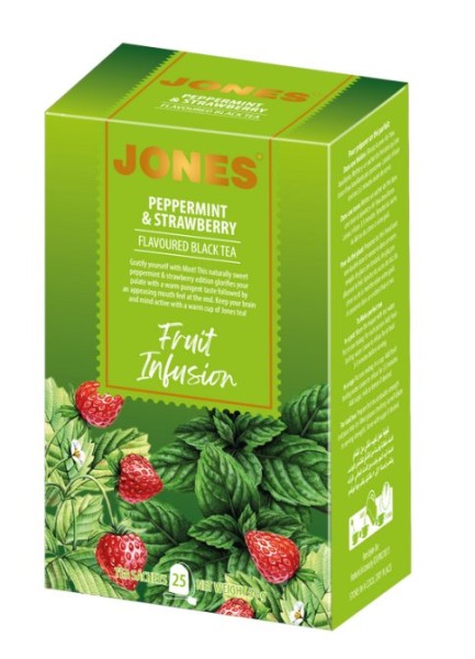 JONES Schwarzer Tee Peppermint & Strawberry 25x2g