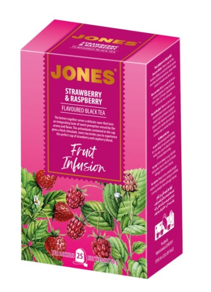 JONES Schwarzer Tee Erdbeere & Himbeere 25x2g